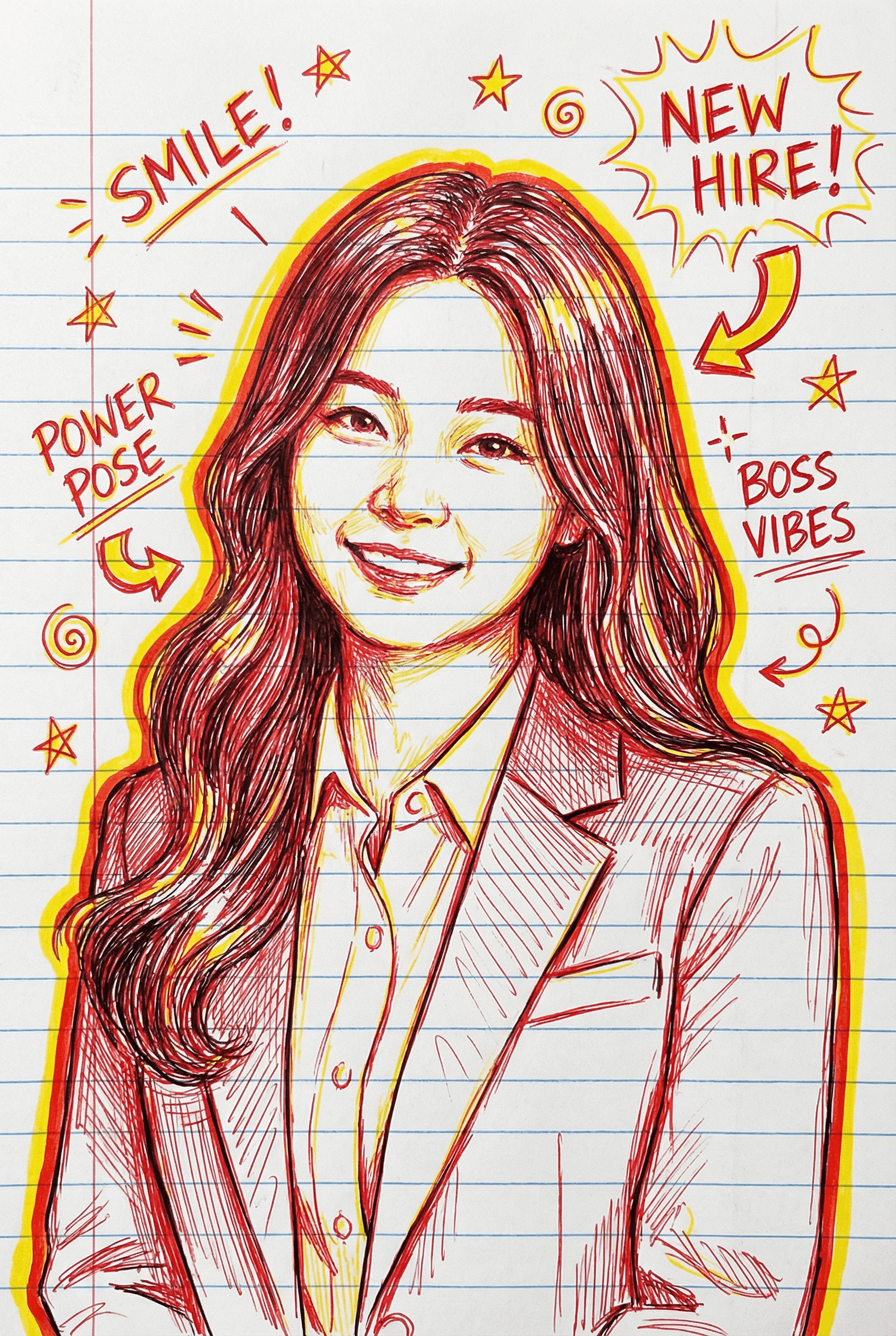 Generate a hand-drawn portrait illustration in red